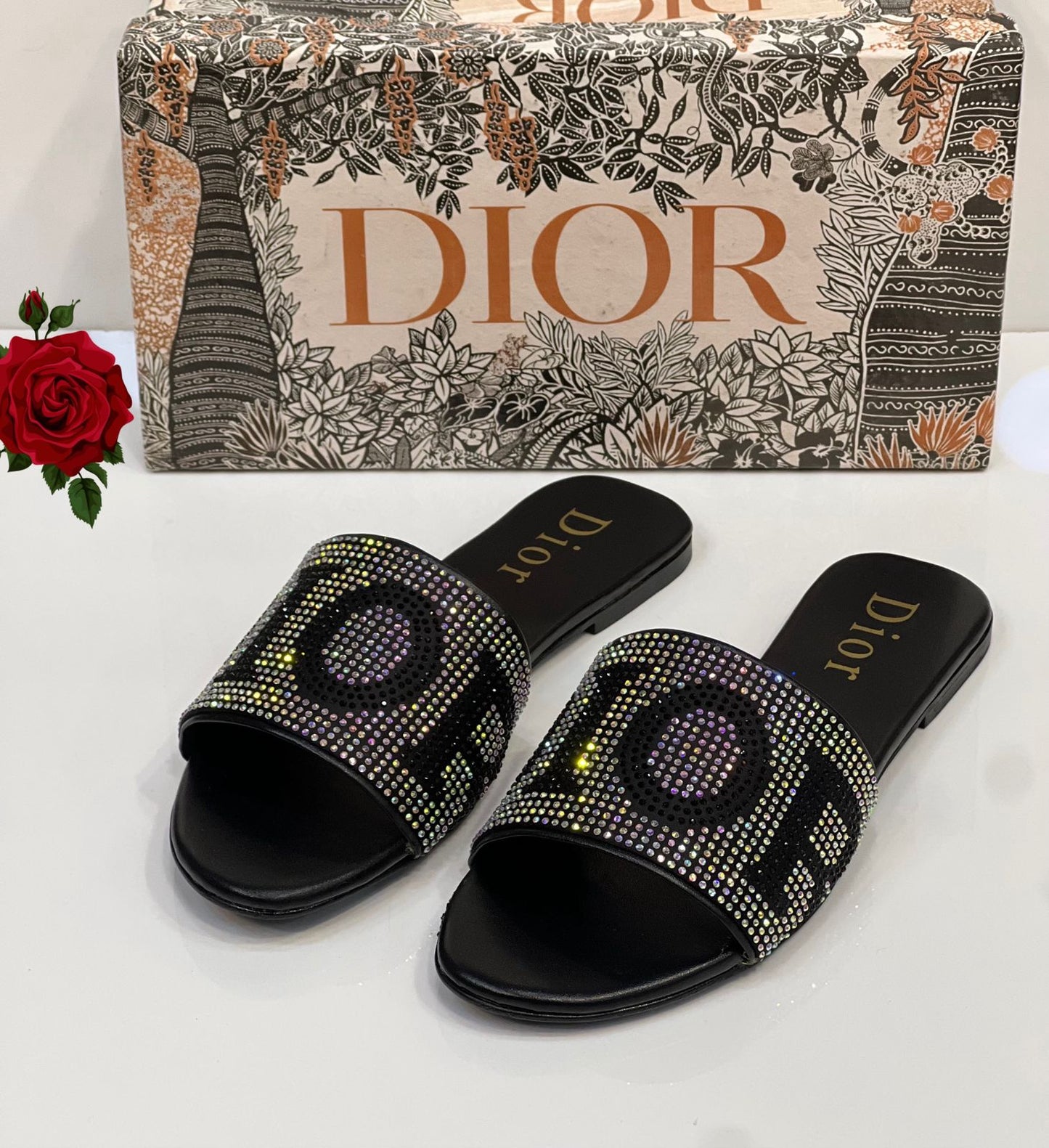 Luxe Crystal Slide Slippers